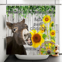 Rideau de douche Mizhona Donkey, tournesol, aspect bois rustique