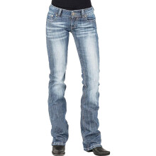 Damen-Stretch-Jeans aus Denim mit mittelhohem Bund und heller Stickerei