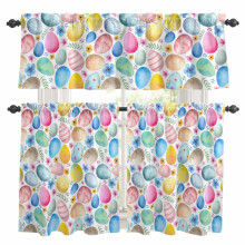 Ensemble rideaux et cantonnières de cuisine pour Pâques, bleu, rose, orange
