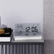Réveil numérique clair avec affichage de la température, de l'humidité et de la date