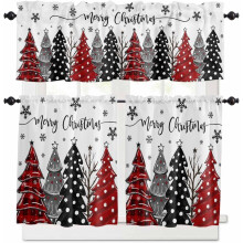 Ensemble de rideaux de cuisine à œillets motif sapin de Noël, 91 cm (36 pouces).