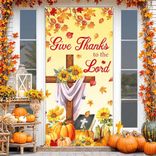 Bannière de porte d'automne pour la fête de Thanksgiving avec Jésus et érable