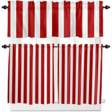 Ensemble de rideaux de cuisine à rayures rouges, à œillets, 91 cm (36 pouces).