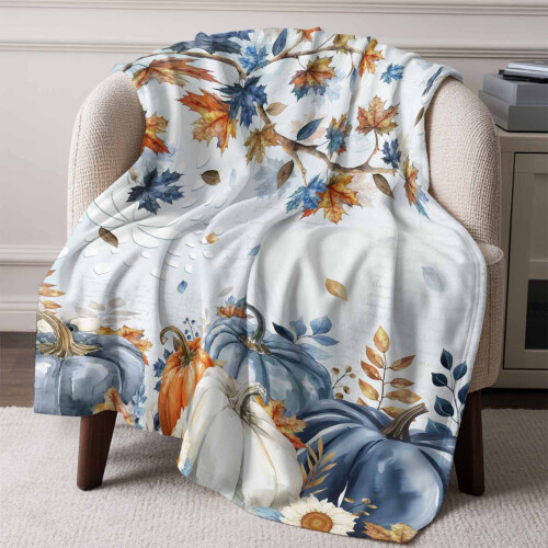 Κουβέρτα Flannel Fleece Πορτοκαλί Μπλε Κολοκύθα Σφένδαμος