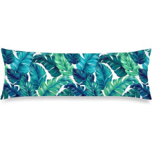 Fodera per cuscino a forma di foglia di palma verde, design tropicale, 20x54 pollici (51x137 cm).