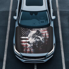 American Flag Wolf Car Hood Cover Polyester Stretch 1 Piece
