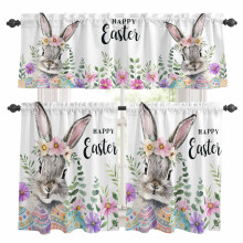 Ensemble rideaux et cantonnières de cuisine Lapin de Pâques 70 x 61 cm