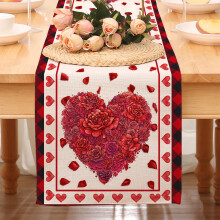Chemin de table Saint-Valentin Rose rouge 33 x 183 cm Décoration champêtre