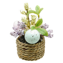 Påskägg med konstgjord blomkruka 14x7cm