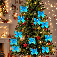Nœuds de Noël et décoration de sapin en ruban bleu style ferme