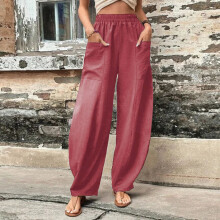 Pantaloni da donna oversize a tinta unita con elastico in vita e gamba larga