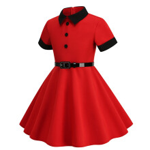 Mädchen Herbstkleid, einfarbig, langärmelig, tailliert, rot, Größe M