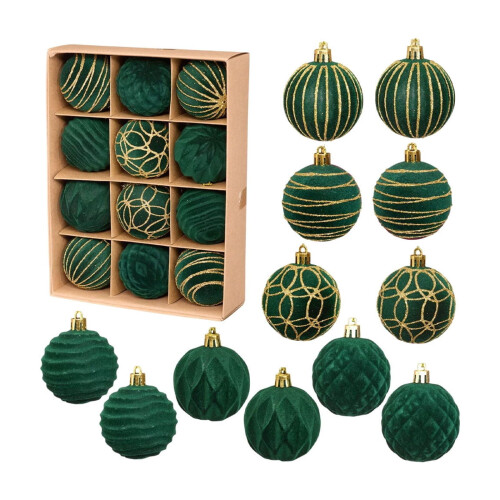 Décorations de Noël incassables floquées pour sapin (lot de 12)