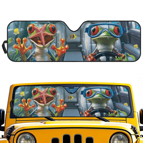Foldable Hippie Frog Windshield Sun Shade for Jeep Wrangler