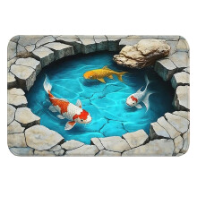 Tapis de bain intérieur Koi Fish, motif bassin 3D, rectangulaire, 15,7 x