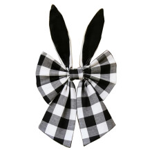 Couronne de Pâques avec nœud à oreilles de lapin, motif rustique à carreaux blancs