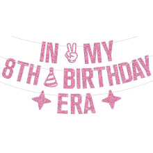 Bannière d'anniversaire rose Hello8 pour une fête d'anniversaire de 8 ans