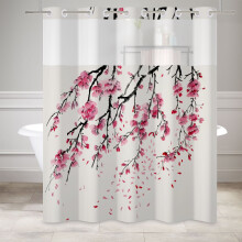 Rideau de douche rose Ă fleurs de cerisier avec doublure 71 x 71 pouces