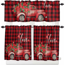 Valentine's Day Kitchen Curtains Set Red Truck Rose Heart