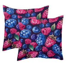Housse de coussin décorative bleue myrtille rouge framboise 50 x 50 cm