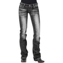 Schwarze Damen-Stretch-Jeans aus besticktem Denim mit mittelhohem Bund