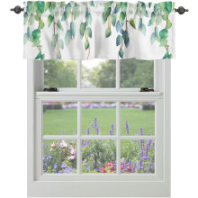 Watercolor Green Leaves Window Valance 54x18 inch Rod