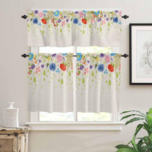 Spring Floral Kitchen Curtains and Valances Set 36 inch Rod