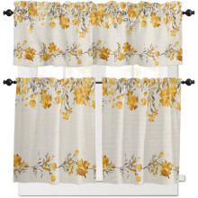 Botanical Kitchen Curtains Grey Yellow Farmhouse Tier