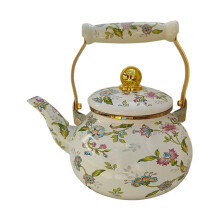 Vintage enamel teapot stovetop steel kettle with ceramic