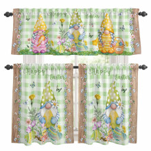 Easter Gnome Kitchen Curtains and Valance Set Pink Flowers