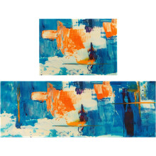 Turquoise Teal Abstract Kitchen Rug Set Blue Orange Runner