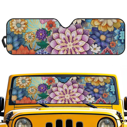 Dahlia Print Windshield Sun Shade for Jeep Gladiator