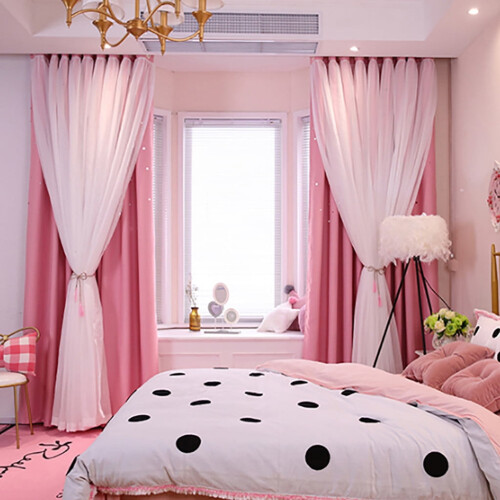 Starry Sky Voile Grommet Curtains Pink 200x150cm