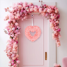 Guirlande de fleurs en soie réutilisable en forme de cœur, 36 cm (14,2 pouces), pour la Saint-Valentin.