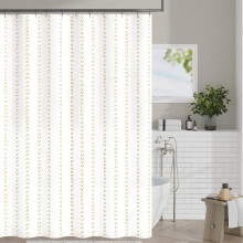 Taupe en wit douchegordijn met visgraatmotief, 70x72 inch.