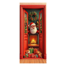 Décoration de porte de Noël avec rennes et Père Noël, 204 x 91 cm