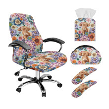 Ensemble de housses de chaise de bureau 5 pièces, motif vache bohème mandala, taille L