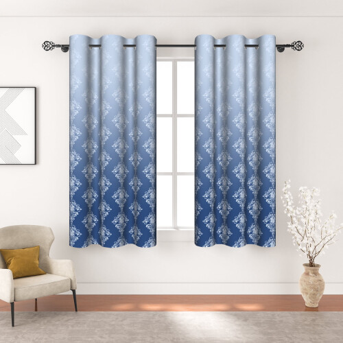 Blue Gradient Blackout Curtains Retro Pattern 2 pcs 42x63 in