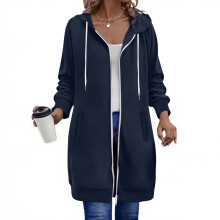 Felpa lunga con cappuccio da donna con tasche anteriori e