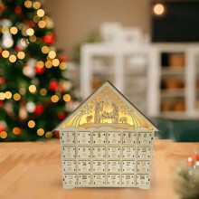 Calendrier de l'Avent en bois avec lumières LED, 24 tiroirs, 30 x 25 cm