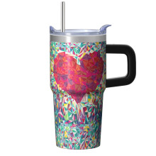 Gobelet isotherme Saint-Valentin avec anse, 590 ml, rouge et blanc, motif cœur