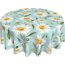 Rond, waterdicht tafelkleed met blauwe madeliefjesprint (152 cm)