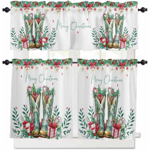 Ensemble de rideaux de cuisine de Noël style ferme 3 pièces 24