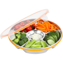 Plateau de service en acier inoxydable avec couvercle, 6 compartiments, 25 cm (10 pouces)