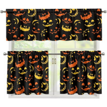 Ensemble de rideaux de cuisine à motifs d'Halloween avec cantonnière et enrouleur