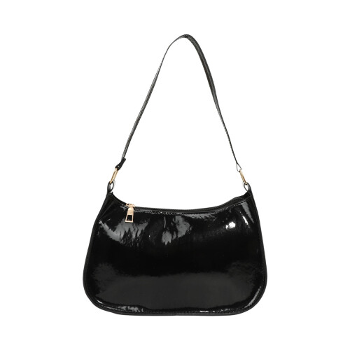 Pochette en cuir verni noir, mini sac hobo