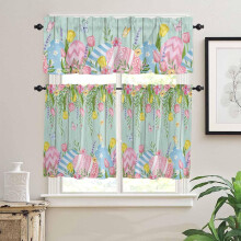 Ensemble de rideaux de cuisine Pâques bleu sarcelle à motif floral vintage 61 cm (24 pouces)