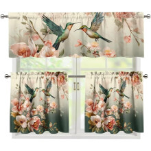 Tende da cucina con motivo floreale e colibrì, asta in 3 pezzi da 24 pollici