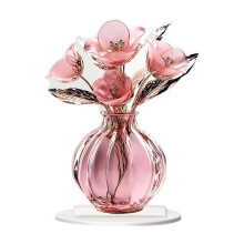 Vase floral en cristal, centre de table en acrylique rose