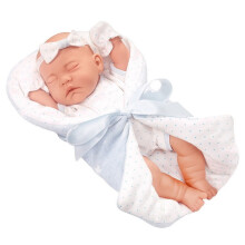 Bambola reborn con corpo morbido da 30 cm, completa di copertina e vestiti.